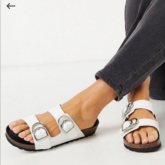 ASOS | Shoes | London Rebel Buckle Sandals In White Croc | Poshmark